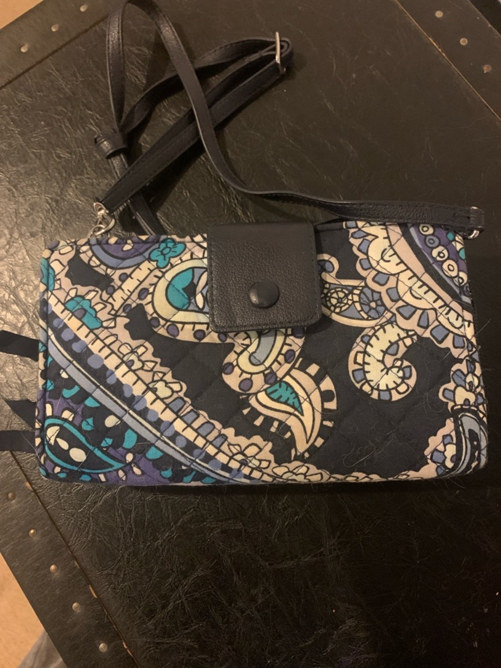Vera Bradley Black Quilted Paisley Crossbody with Teal & Cream Accents